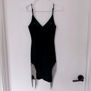 Blanc Black Rhinestone Fringe Dress